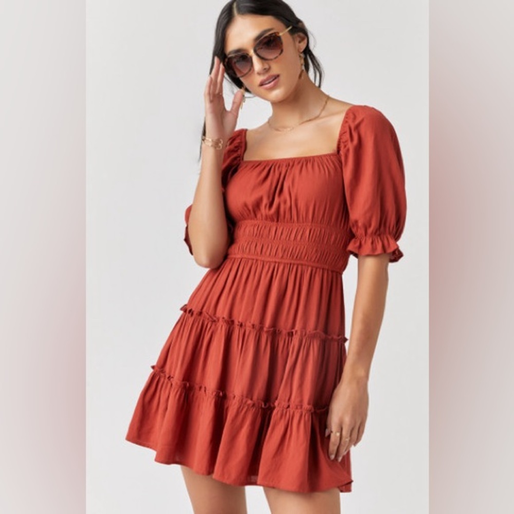 Francesca's Hallie Tiered Mini Dress - Rust various sizes